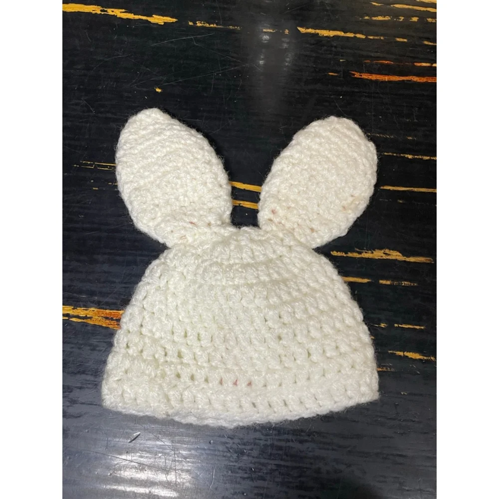 Baby handmade Crochet Bunny Hat easter One Size newborn White Pink